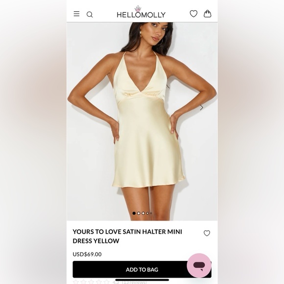 Hello Molly Yellow Satin Yours To Love Halter Mini Dress - Picture 1 of 7